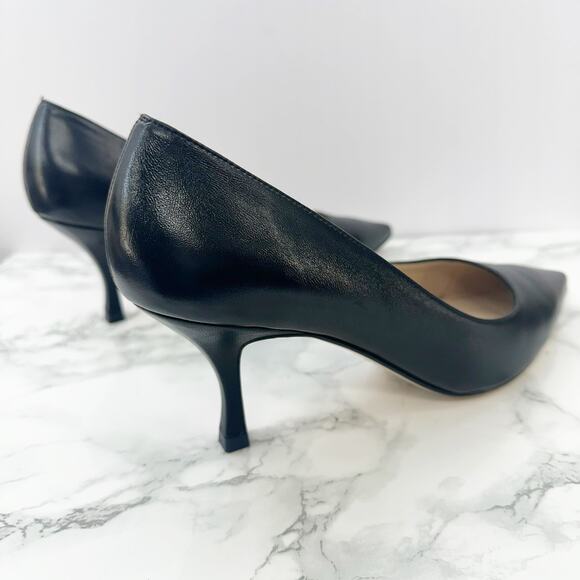 Stuart Weitzman Stuart Power 50 Smooth Leather Black Kitten Low Heel Womens 8 - Picture 2 of 7